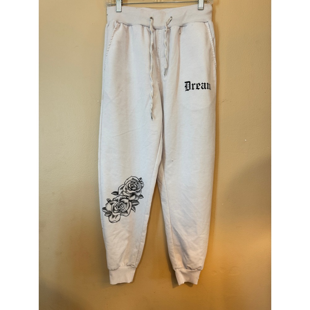 Manfinity Kids White Graphic Sweatpants Dream Rose Joggers Size S